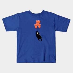 Black cat fly on hearts Kids T-Shirt